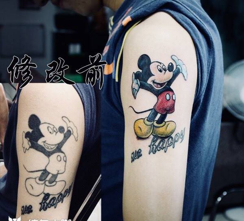 手臂米奇修改上色纹身图片_成品手臂清新动物纹身图案