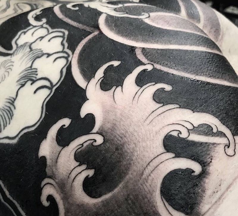 中国风水浪细节纹身图片