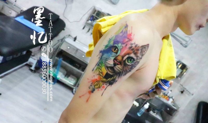 水彩大猫纹身图片
