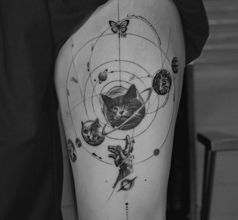 自然刺青處-成为前 作品纹身图片_腿部欧美写实点刺纹身图案