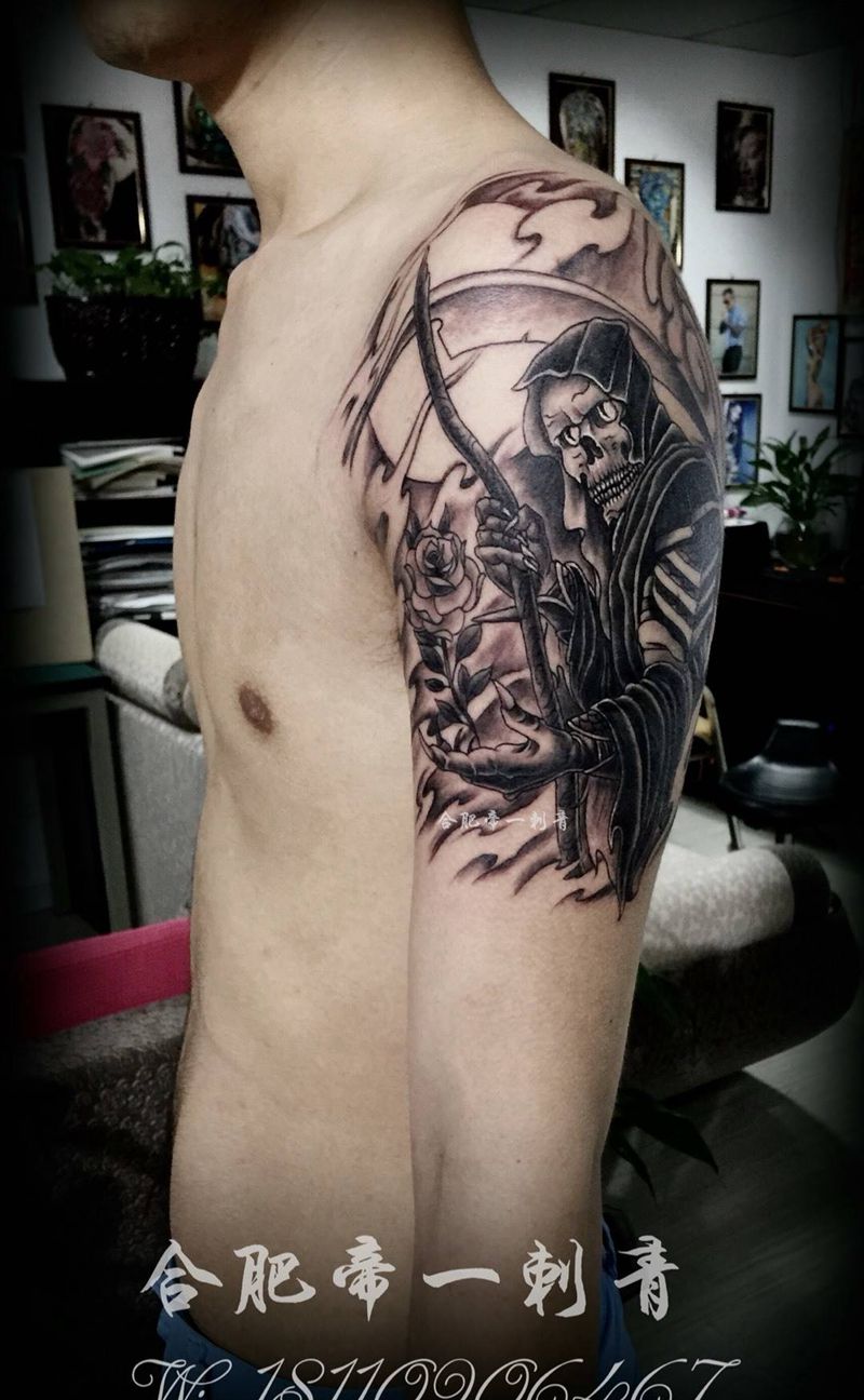 死神纹身图片_成品手臂欧美鬼神纹身图案