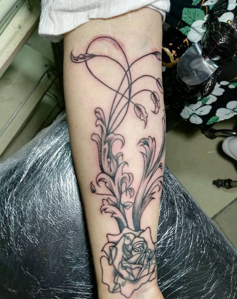 遮盖作品，王大全作纹身图片_胸部腹部腰部背部手臂腿部传统清新植物成品纹身图案