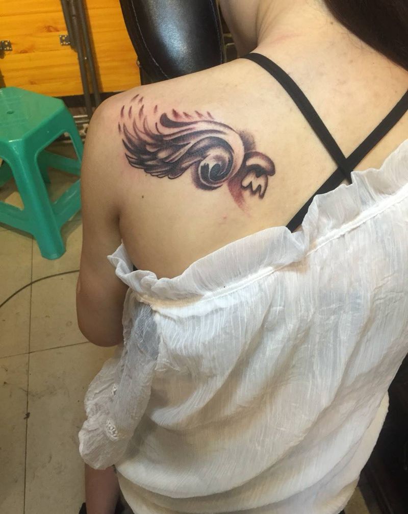 我要飞得更高纹身图片_成品肩部欧美清新动物纹身图案