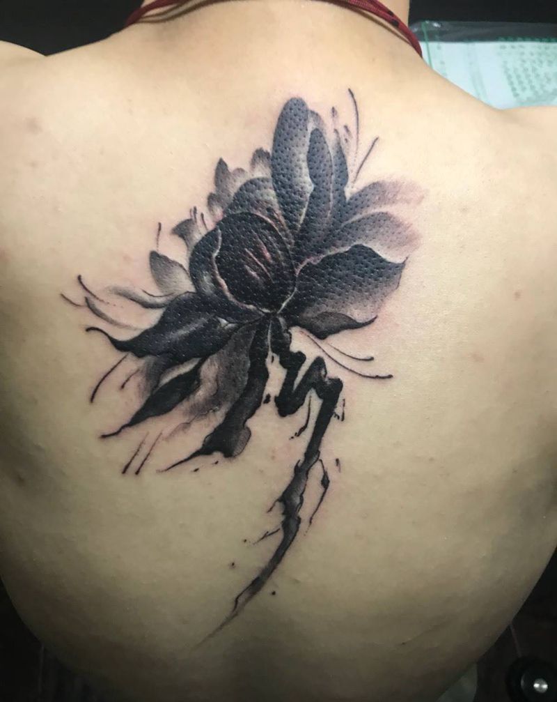 水墨荷花纹身图片