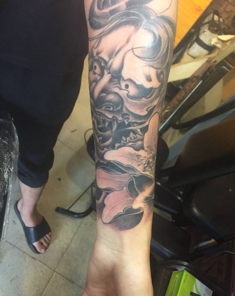 小臂般若纹身图片_成品手臂传统人物鬼神宗教纹身图案