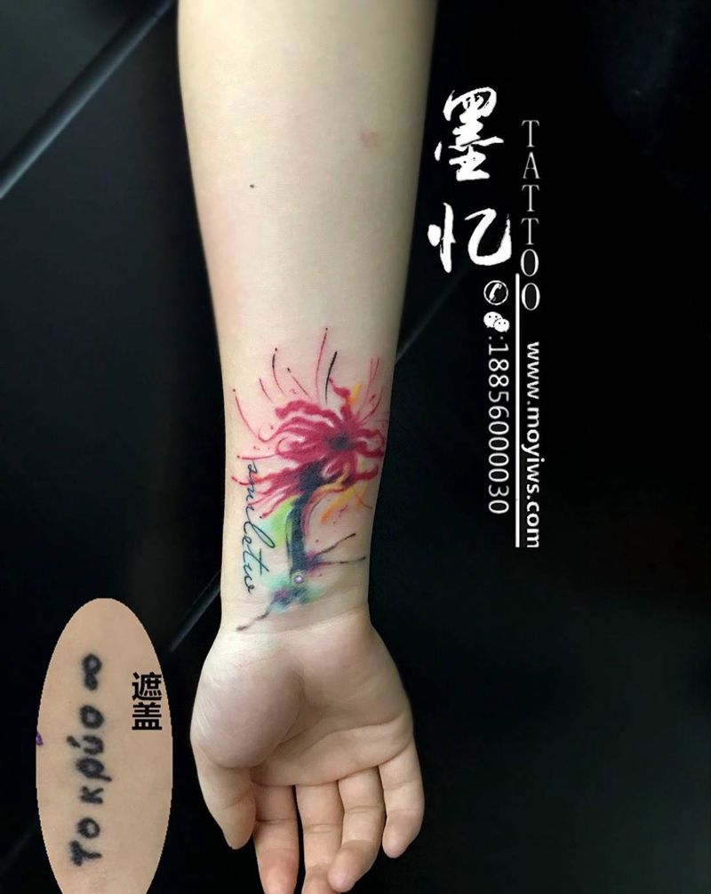 彼岸花一枚纹身图片_成品手部传统清新原创几何静物纹身图案