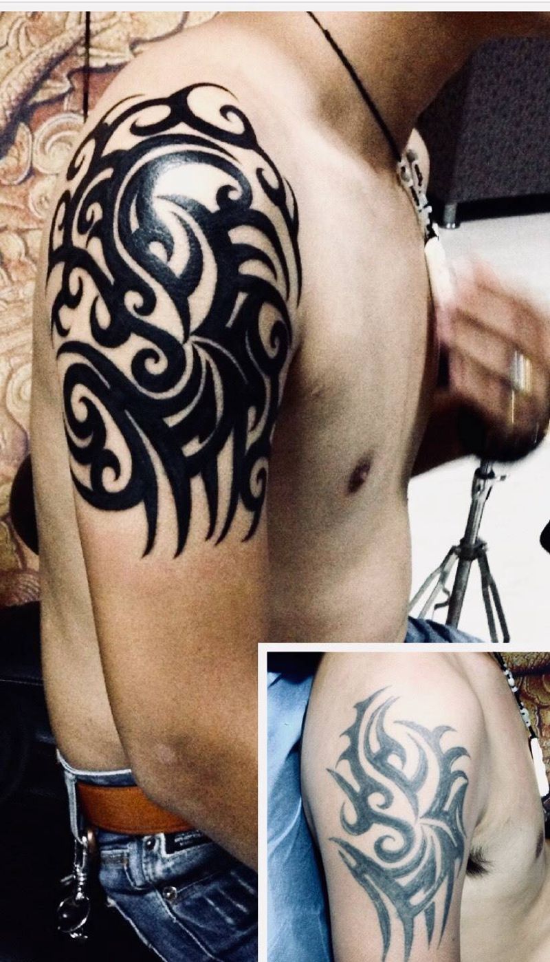 上手臂图腾修改上色纹身图片_成品手臂清新图腾纹身图案