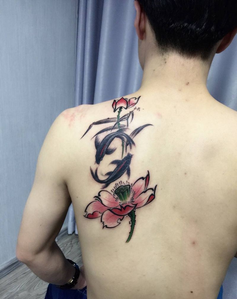 修改添加老纹身纹身图片_成品背部传统清新植物静物纹身图案