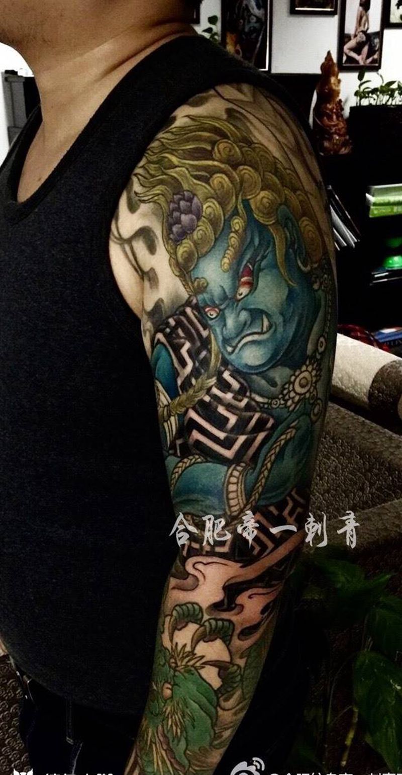 不动明王纹身图片_成品手臂传统宗教纹身图案