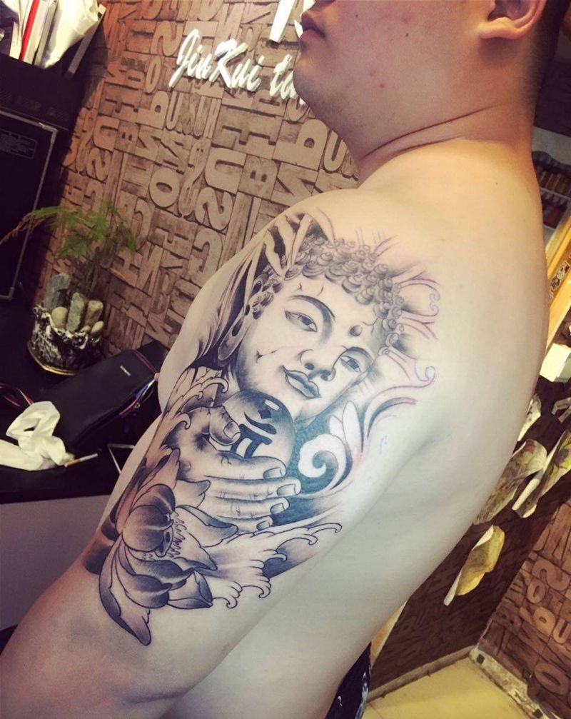 佛像纹身图片_成品手臂手部肖像国画传统鬼神宗教人物纹身图案