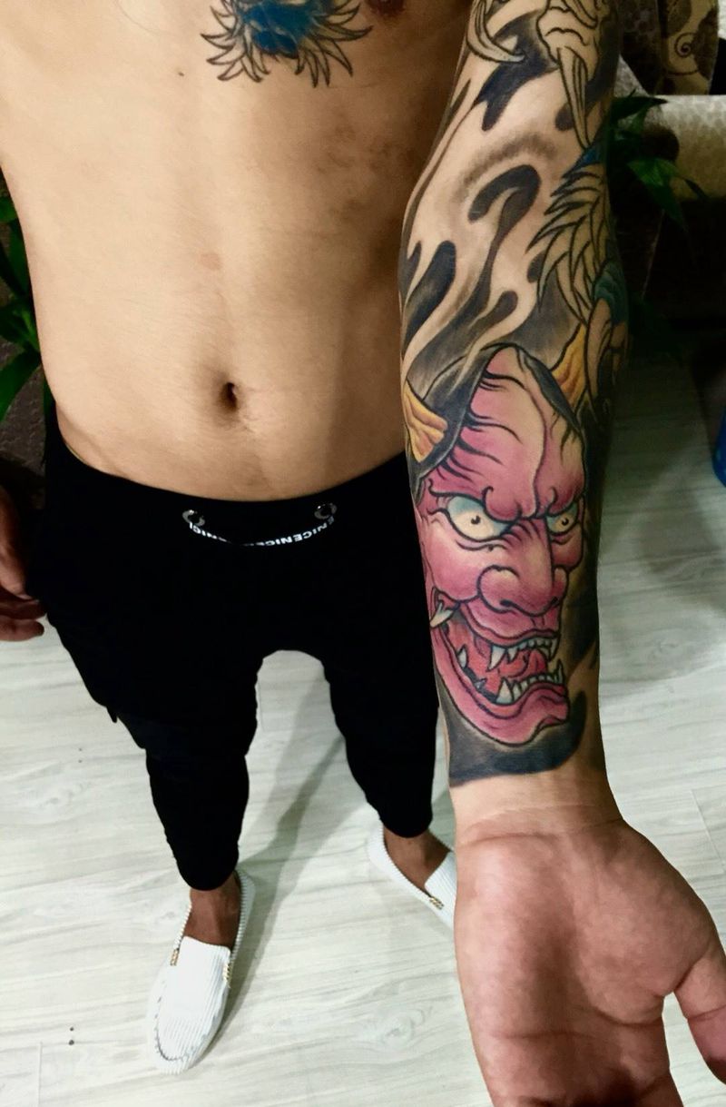 般若纹身图片_成品手臂传统鬼神般若纹身图案