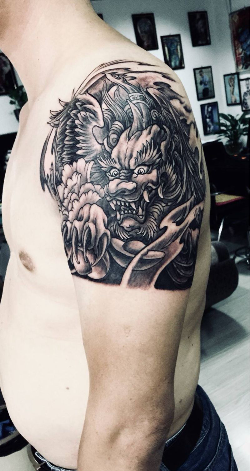 招财神兽纹身图片_成品手臂传统动物纹身图案