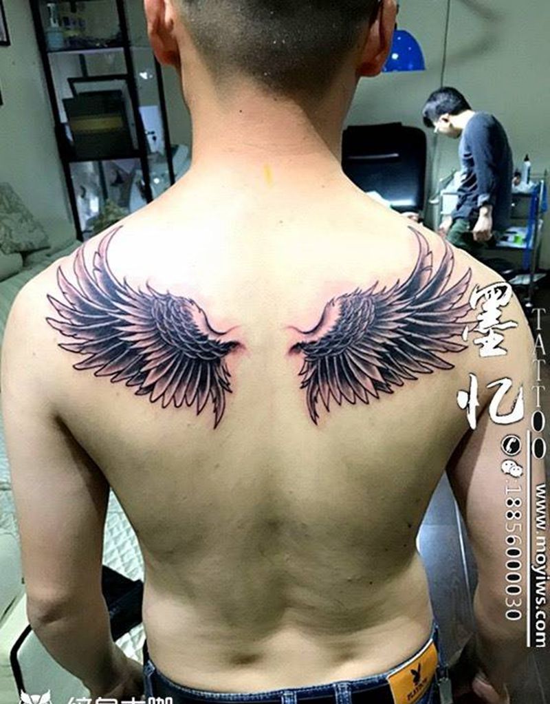 翅膀纹身图片_背部成品传统静物原创纹身图案
