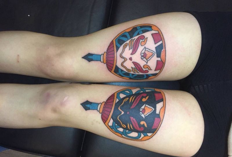 喵喵喵纹身图片_成品腿部欧美传统动物纹身图案