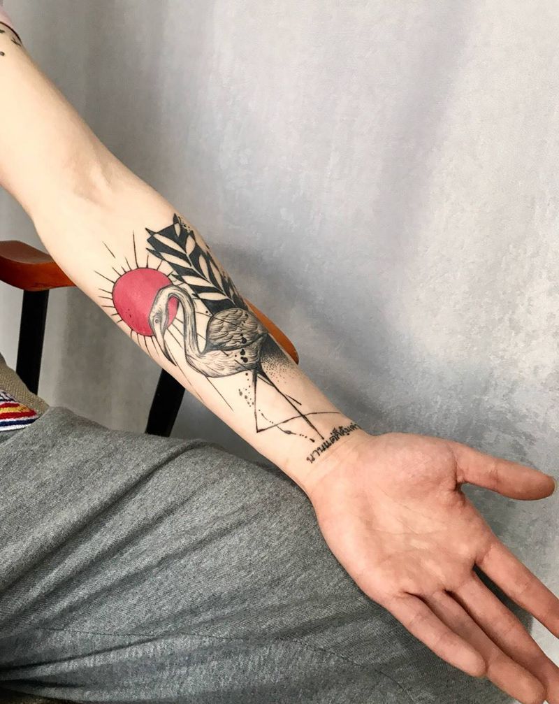 手臂火烈鸟纹身图片_成品手臂欧美动物纹身图案