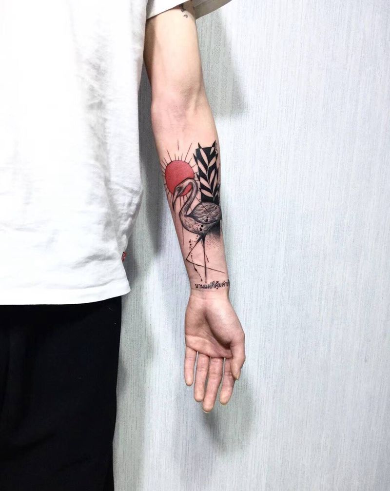 小手臂火烈鸟纹身图片