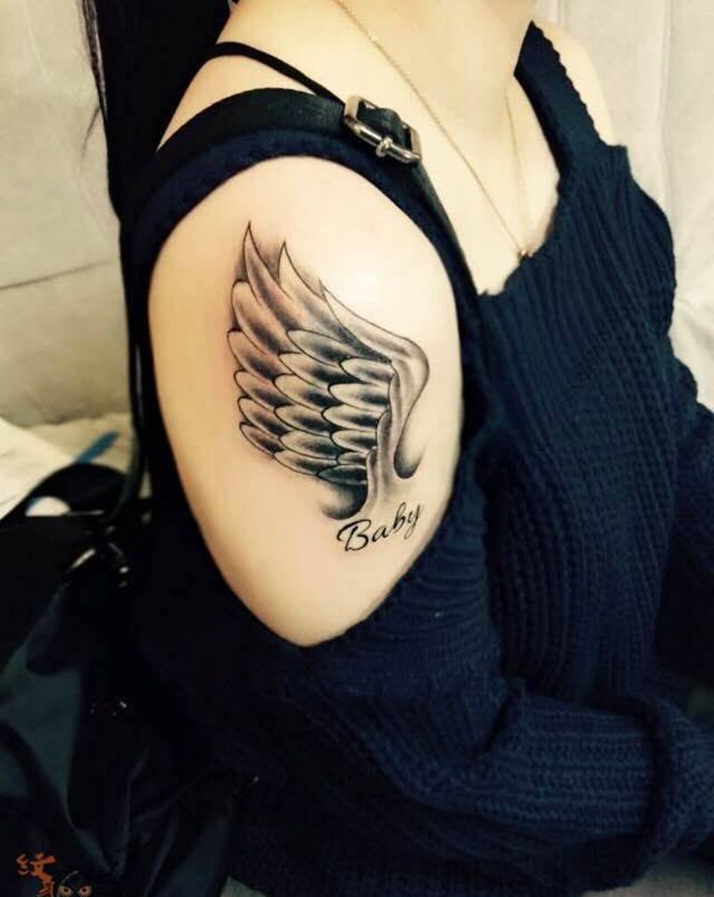 翅膀纹身图片_清新手臂欧美动物纹身图案