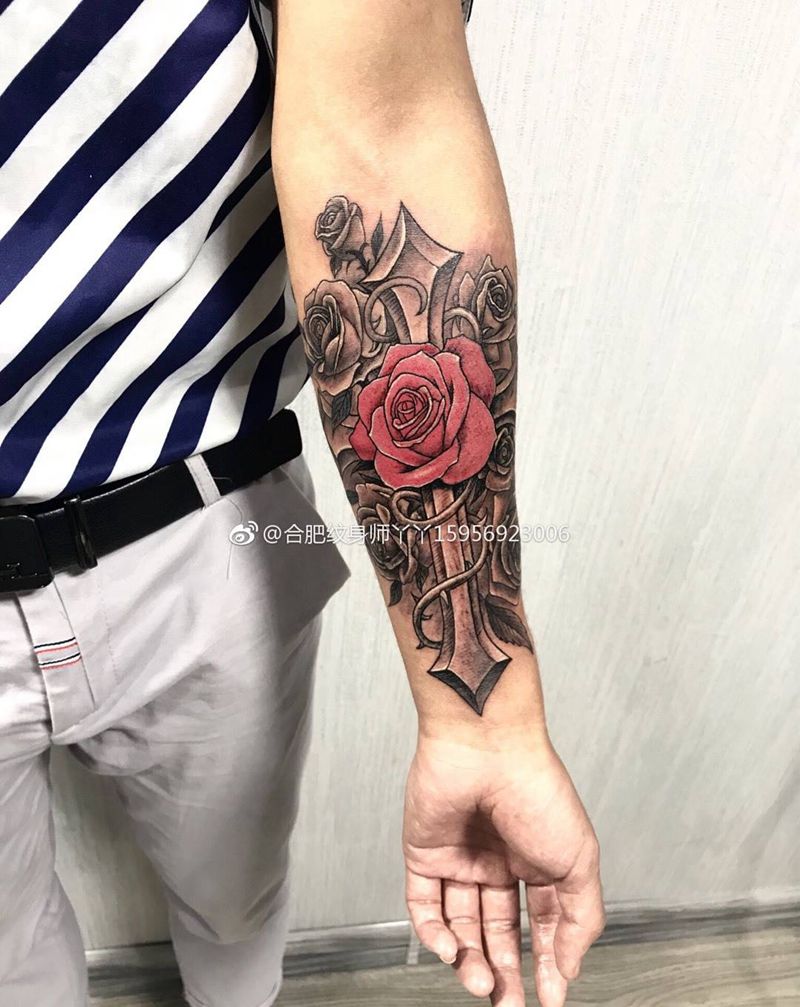 old school纹身图片_成品手臂欧美植物纹身图案