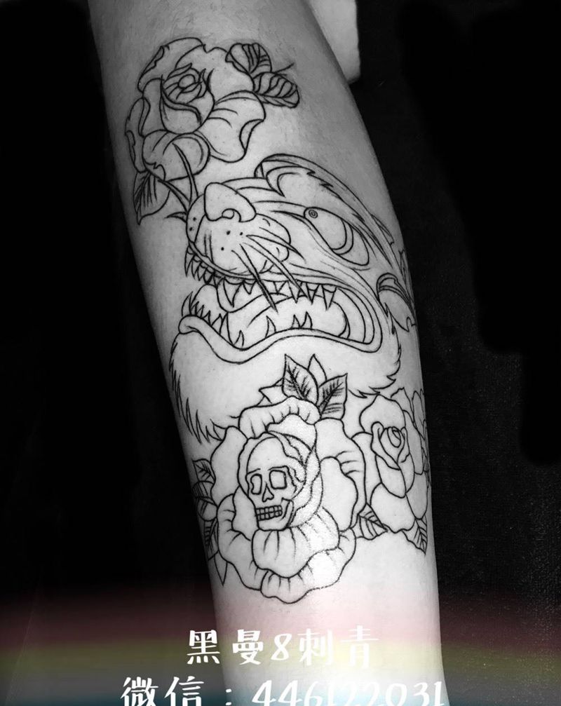 黑豹纹身图片_成品腿部欧美动物纹身图案