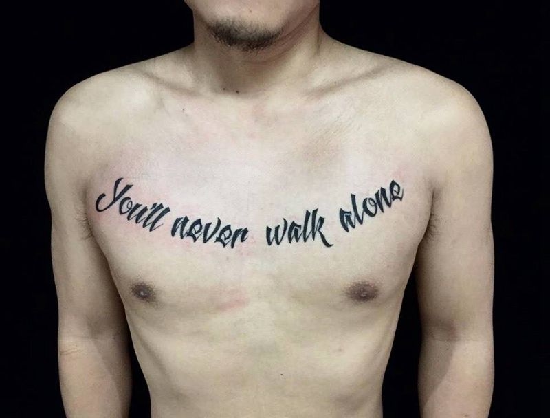 胸口英文纹身纹身图片_成品胸部清新英文图腾纹身图案