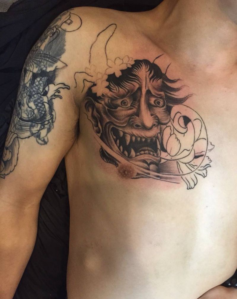 半成品  敬请期待纹身图片_胸部传统肖像人物鬼神纹身图案