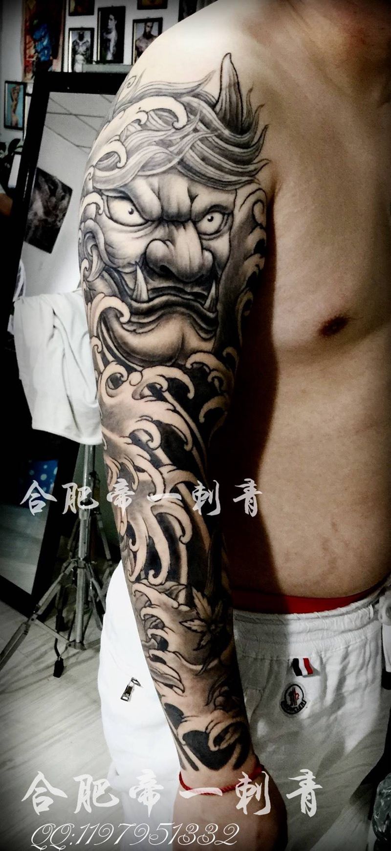 鬼神花臂纹身图片_成品手臂传统人物鬼神纹身图案