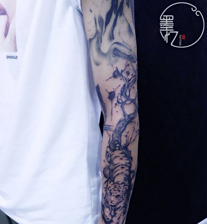 水墨老虎纹身图片