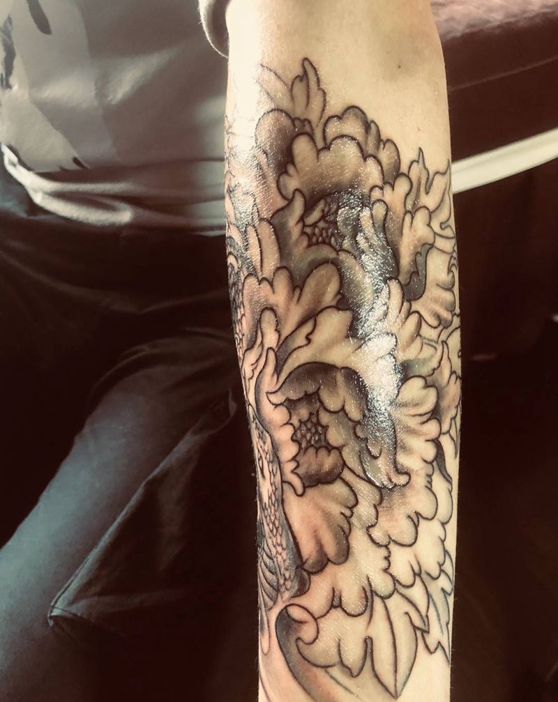 花与蛇纹身图片_成品传统动物植物手臂纹身图案