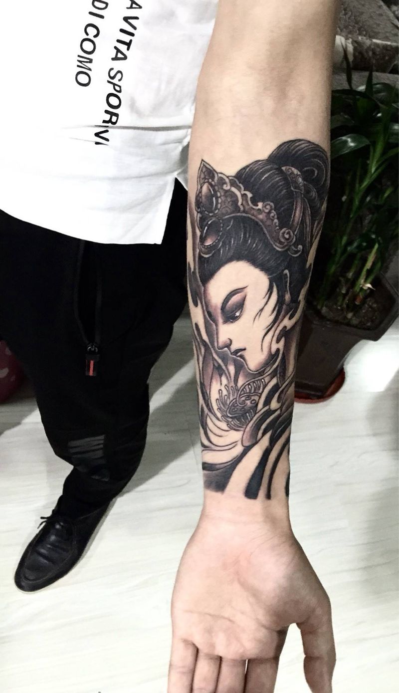 古典人物纹身图片_成品手臂传统欧美肖像人物纹身图案