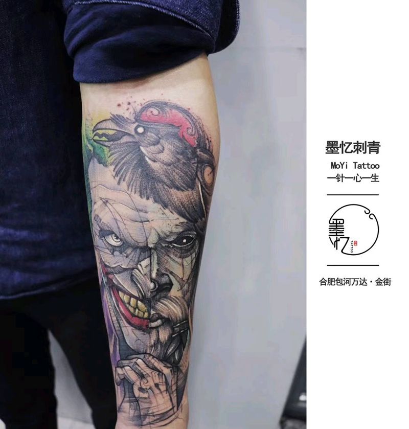 小臂狮子纹身图片_手臂水墨点刺纹身图案