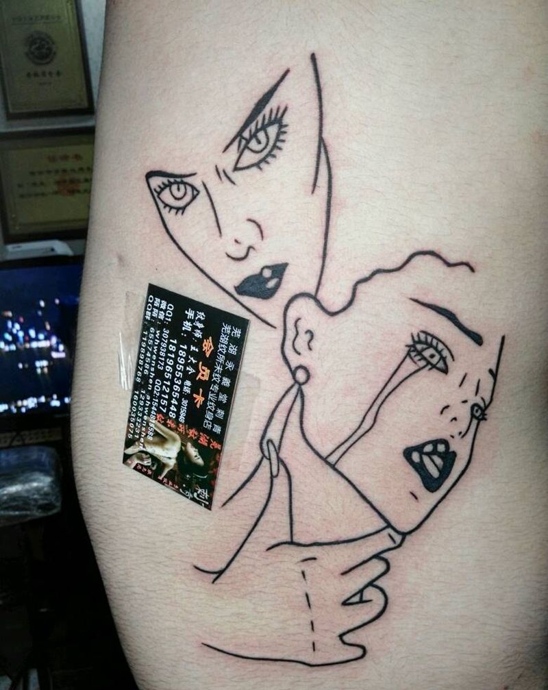 线条美女纹身图片