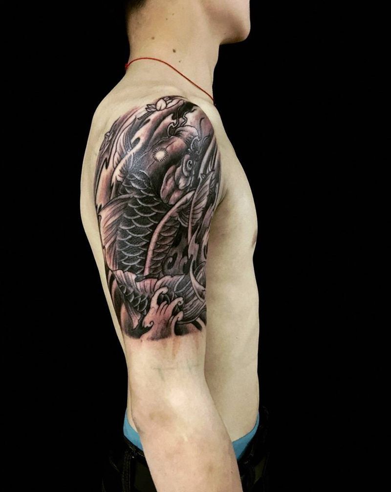 手臂 富贵鱼 刺青纹身图片_成品手臂传统写实国画动物纹身图案