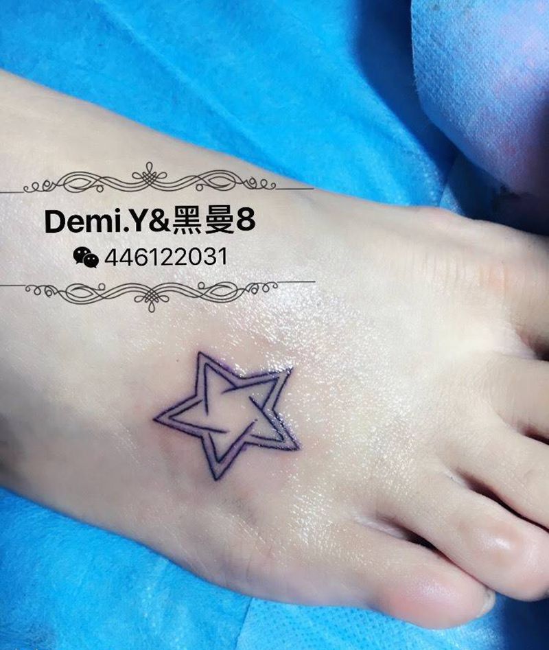 五角星⭐️纹身图片_成品脚部清新几何纹身图案