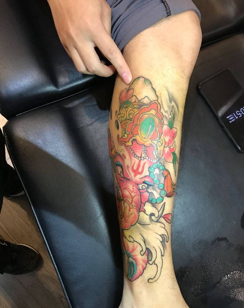 象神一枚，母象纹身图片_腿部新传统老传统纹身图案