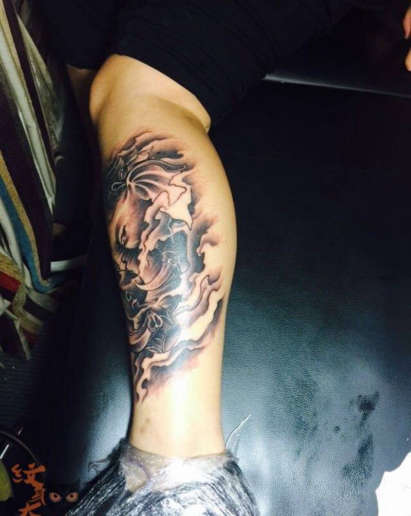 象神 象神纹身图片_传统动物宗教腿部纹身图案