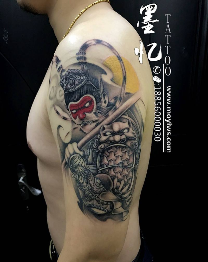 美猴王纹身图片_成品臀部传统清新写实人物纹身图案