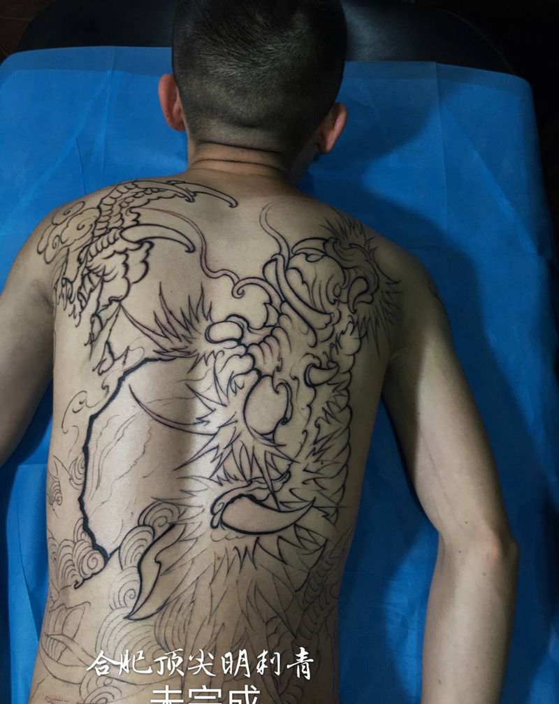 超级大龙 未完成纹身图片