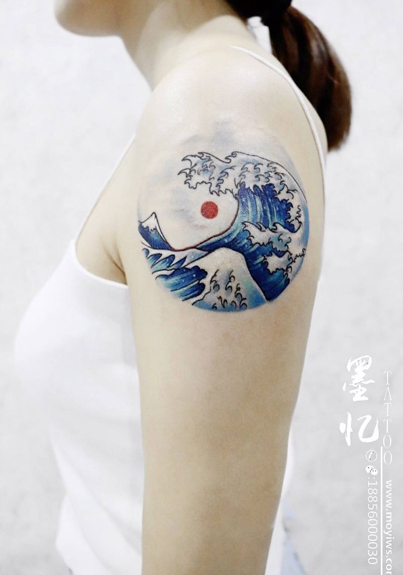 神奈川海浪浮世绘纹身图片