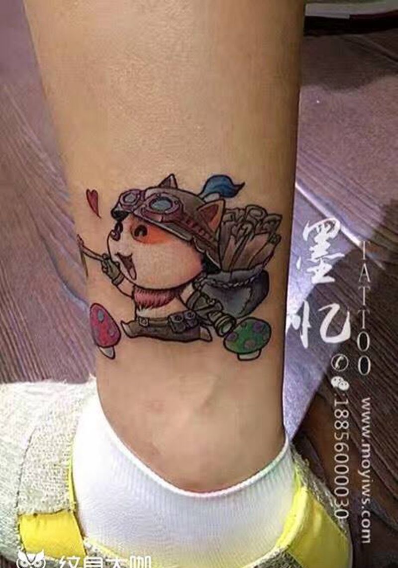 提莫纹身图片_人物清新传统腿部纹身图案