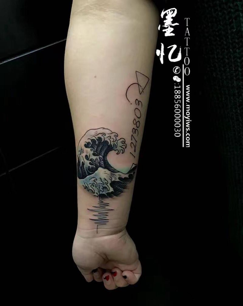 遮盖水浪纹身图片_成品手臂传统植物静物原创纹身图案