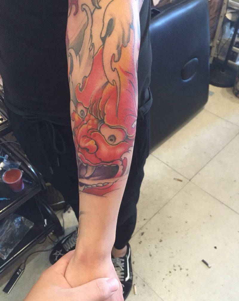 彩色般若.纹身图片_成品手臂传统人物植物纹身图案