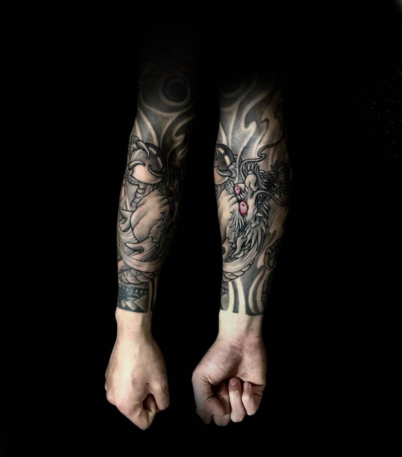 小手臂 龙 包手臂纹身图片_手臂成品传统动物纹身图案