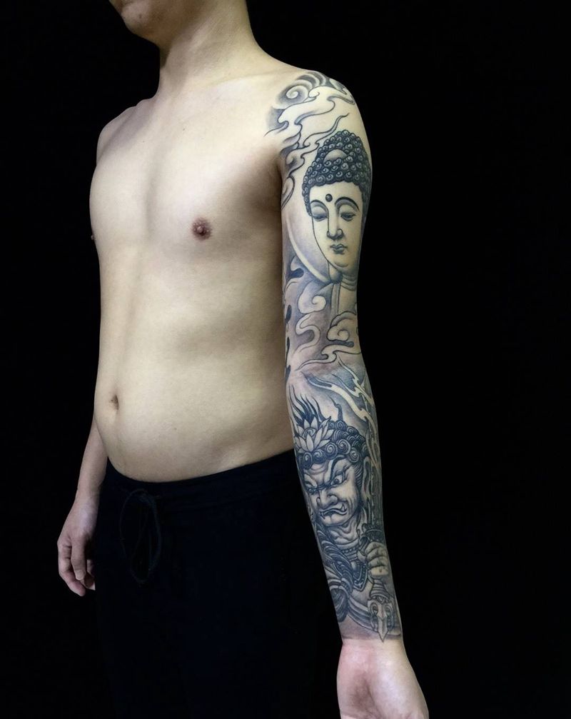 佛 不动明王 花臂纹身图片