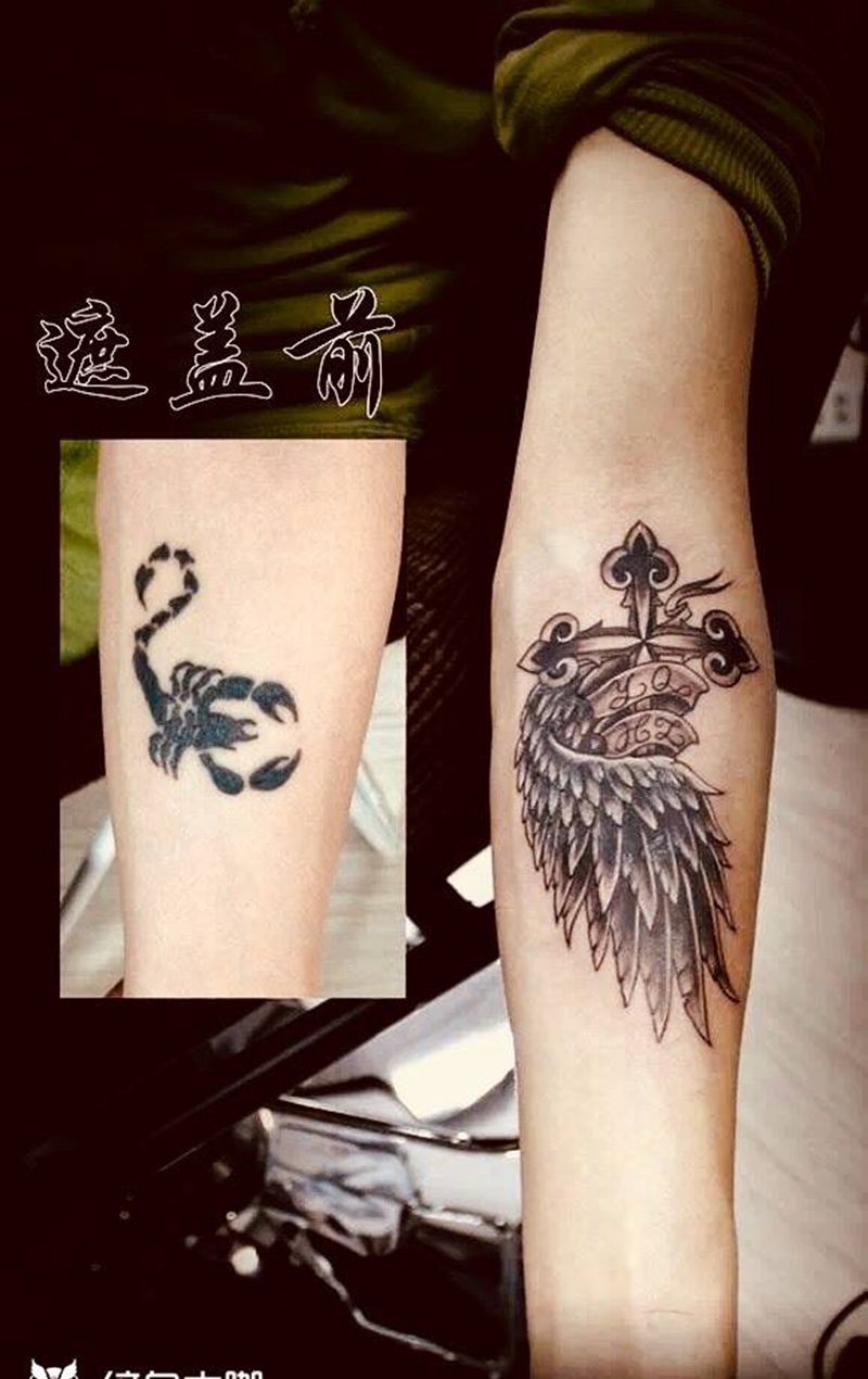 遮盖老纹身纹身图片_成品手臂欧美几何遮盖老纹身图案