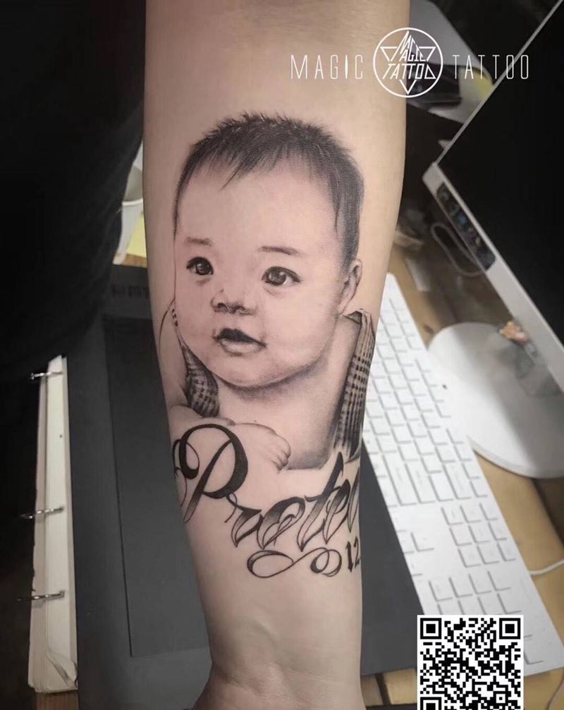 满满的父爱纹身图片_成品手臂写实人物蚌埠肖像纹身图案