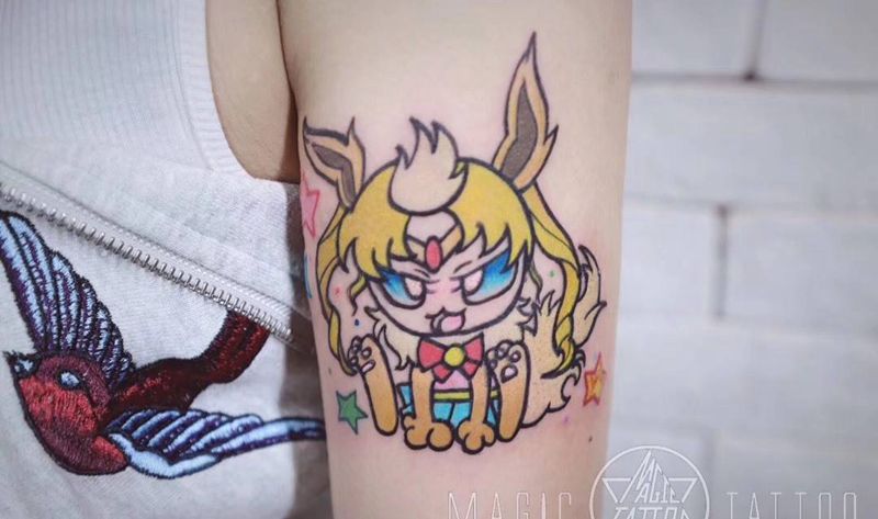 水冰月&伊布纹身图片_手臂New School宠物小精灵水冰月美少女战士纹身图案