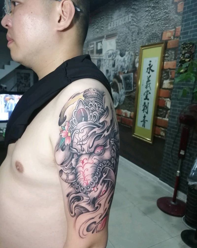 象神纹身图片_手臂腿部新传统老传统纹身图案