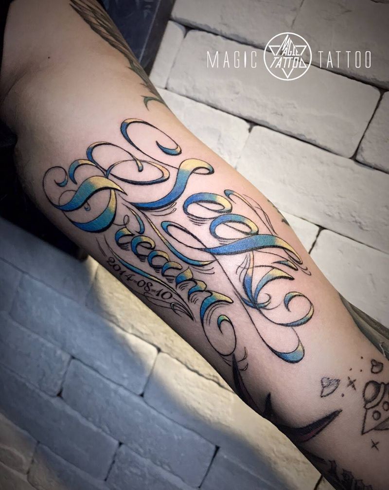 拼接花臂最后一个图纹身图片_手臂欧美字符原创蚌埠school彩色花臂奇卡诺纹身图案