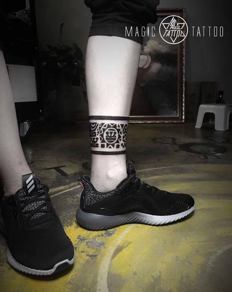 遮盖条形码纹身图片_成品腿部传统图腾蚌埠遮盖纹身图案