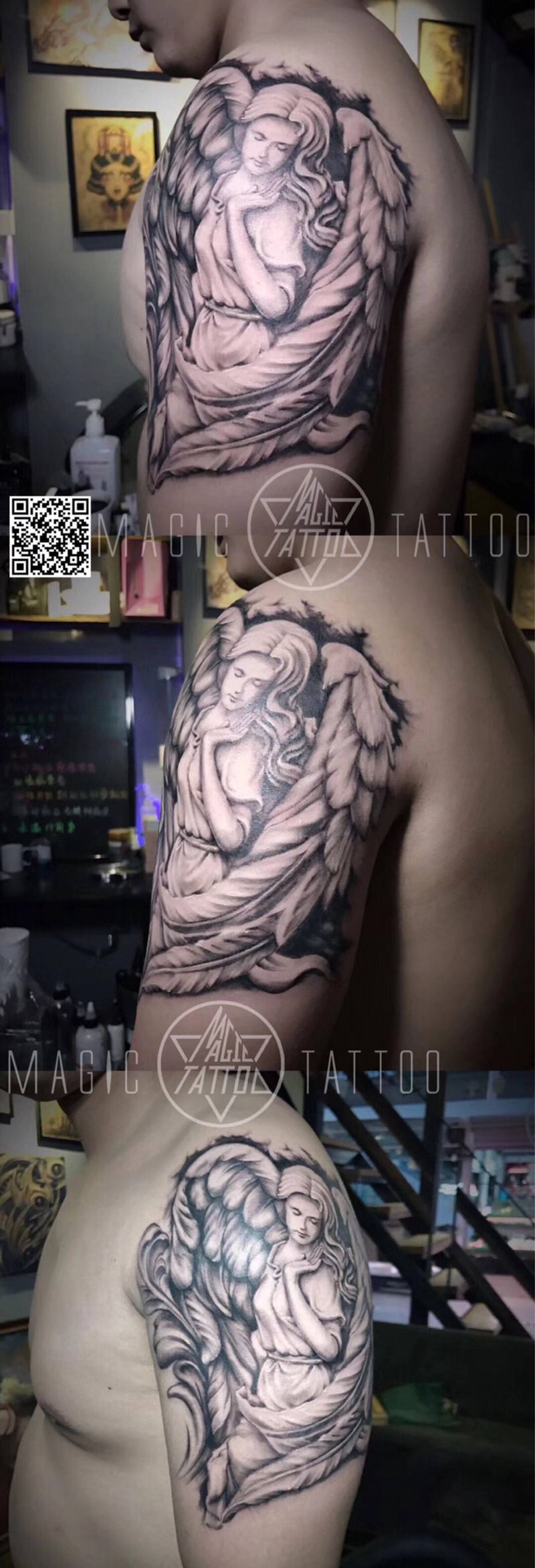 天使纹身图片_手臂欧美写实天使纹身图案